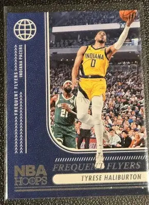Tyrese Haliburton Haliburton Frequent Flyers basketball card from 2024-25 Hoops series
