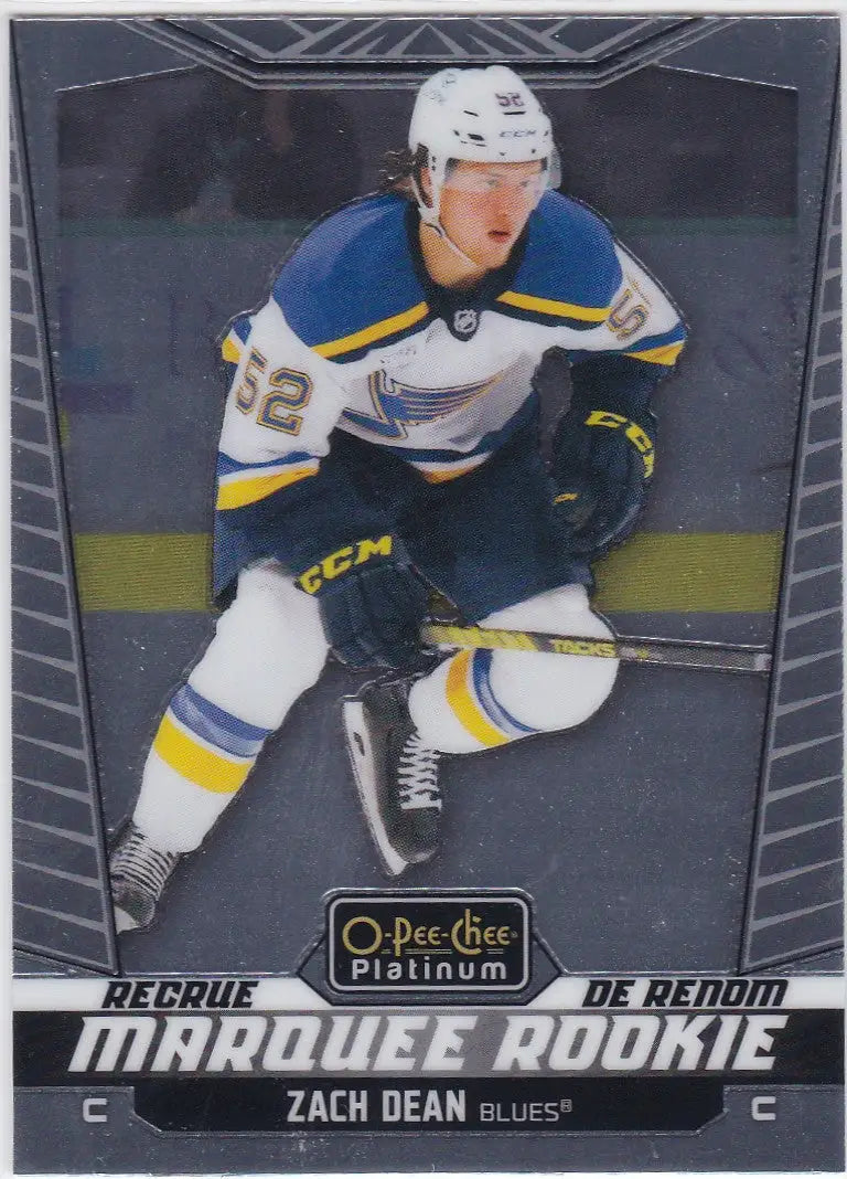Collectible platinum marquee rookie card of Zach Dean St Louis Blues jersey