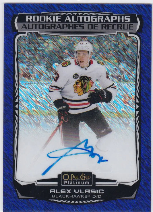Alex Vlasic Blue Traxx AUTO rookie hockey card from 2024-25 O-Pee-Chee Platinum
