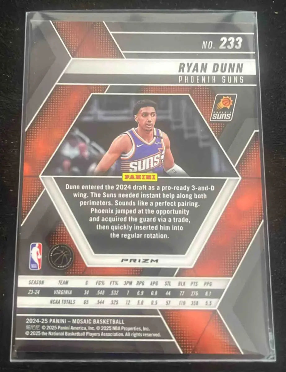 Panini Basketball Mosaic Ryan Dunn Silver Prizm card featuring Phoenix Suns player Ryan Dunn