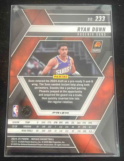 Panini Basketball Mosaic Ryan Dunn Silver Prizm card featuring Phoenix Suns player Ryan Dunn
