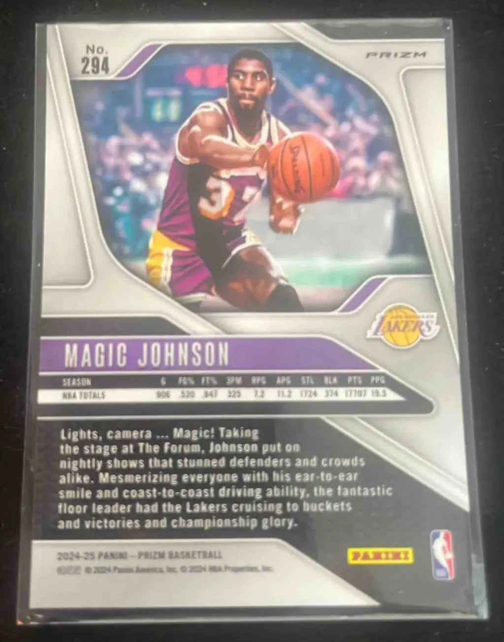 Collectible Panini Basketball Prizm Magic Johnson Ruby Wave card featuring Magic Johnson