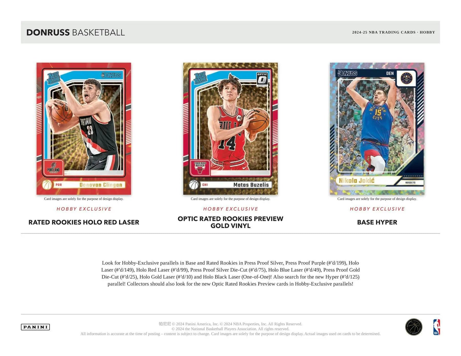 Basketball trading cards featuring Rated Rookies from 2024-25 Panini Donruss Hobby Box