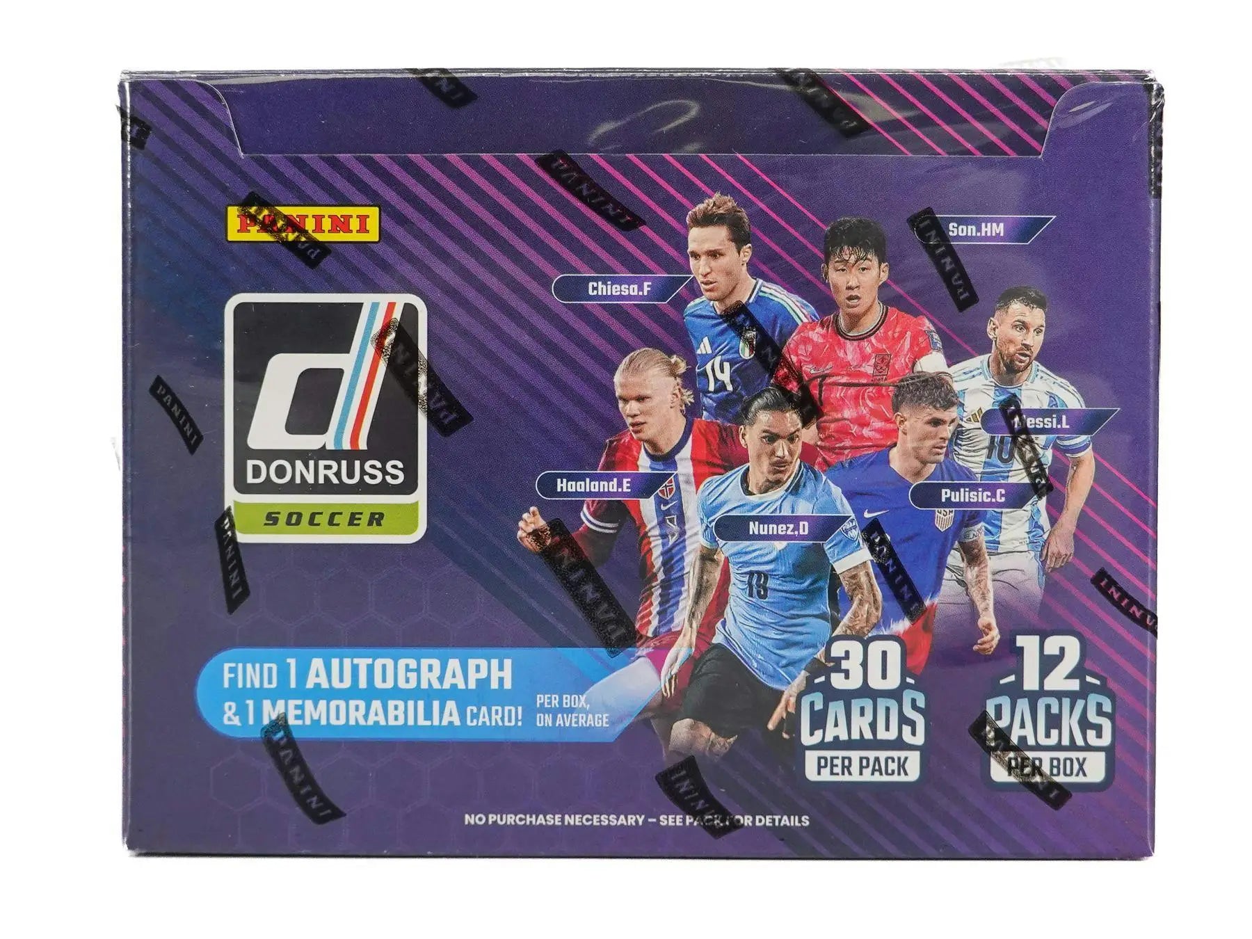 2024-25 Panini Donruss Soccer Hobby Box with 2024-25 Donruss soccer trading cards featuring base optic and memorabilia cards