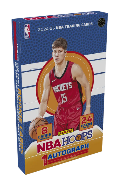 2024-25 Panini Hoops Basketball Hobby Box with NBA Hoops trading cards displayed