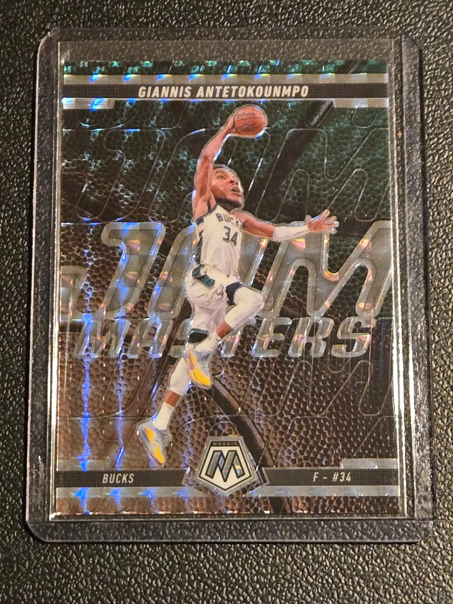 Giannis Antetokounmpo Jam Masters Mosaic trading card in protective sleeve for 2024-25 Panini