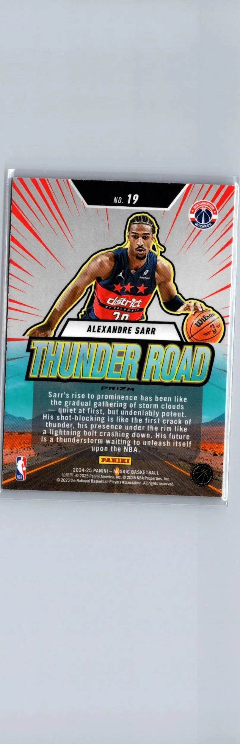 Basketball trading card featuring Alexandre Sarr dribbling, 2024-25 Panini Mosaic Sarr Thunder Road