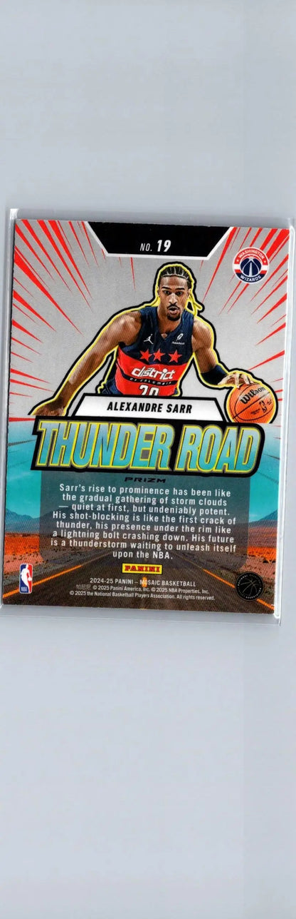 Basketball trading card featuring Alexandre Sarr dribbling, 2024-25 Panini Mosaic Sarr Thunder Road