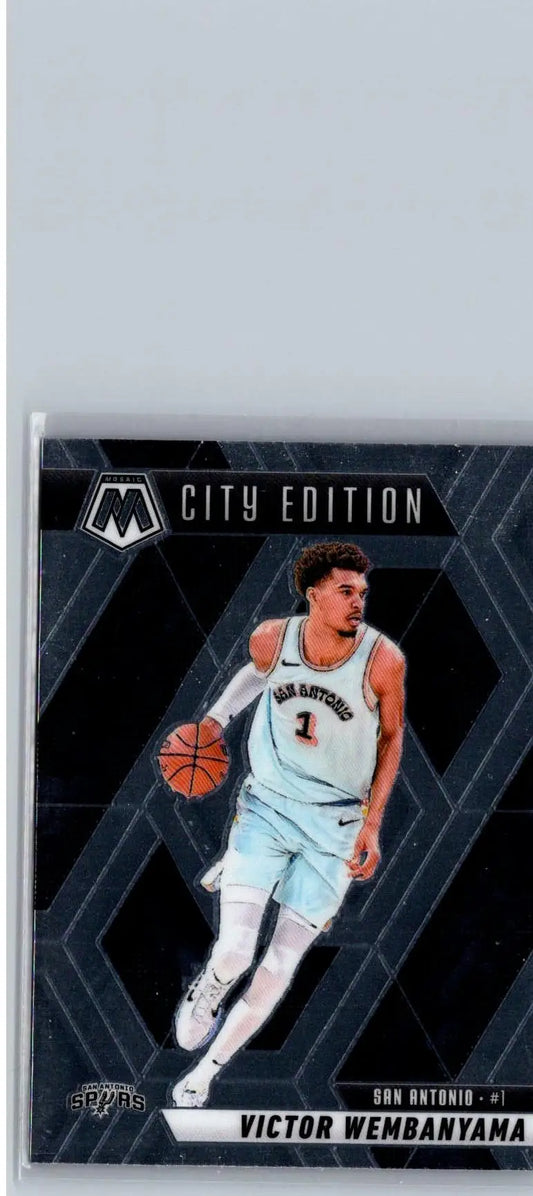 Basketball trading card of Victor Wembanyama in San Antonio Spurs City Edition for Panini Mosaic