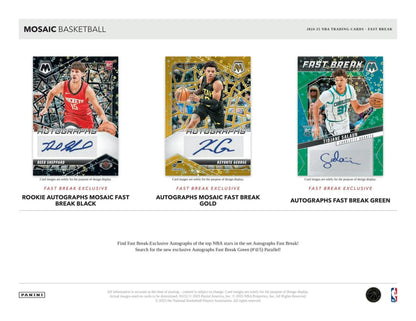 Three collectible NBA basketball trading cards with autographs from Mosaic Fast Break series