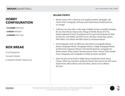 Mosaic Basketball Hobby Box details for 2024-25 Panini Mosaic Basketball at Columbia Sports Cards