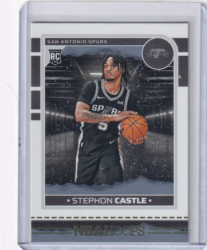 Panini NBA Hoops Stephon Castle rookie card in protective sleeve San Antonio Spurs 2024-25