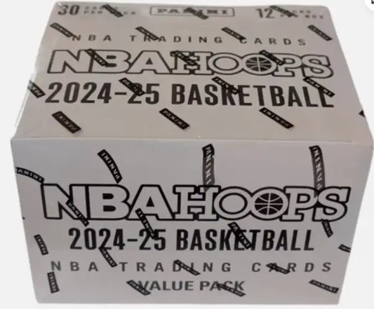 NBA Hoops 2024-25 Basketball Trading Card Box featuring rookie cards and NBA draft picks