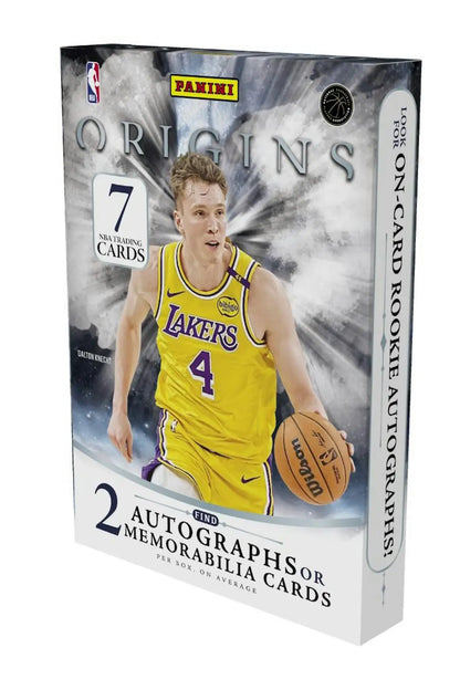 Box of 2024-25 Panini Origins NBA trading cards featuring rookie auto booklet and tiger eyes SSP