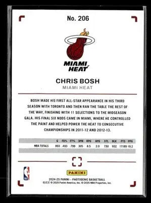 Back of a Chris Bosh Miami Heat Panini Photogenic basketball card 2024-25 Maze #/25