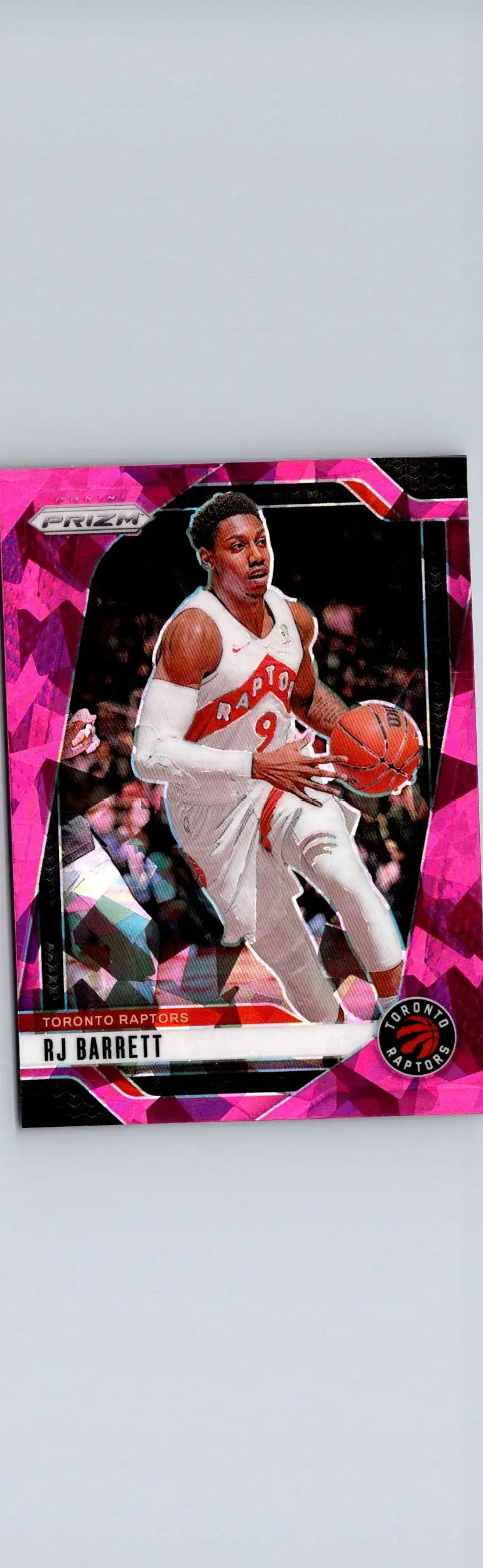 RJ Barrett basketball card from Panini Prizm featuring Prizms Pink Ice design