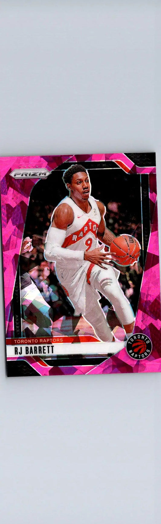 RJ Barrett basketball card from Panini Prizm featuring Prizms Pink Ice design