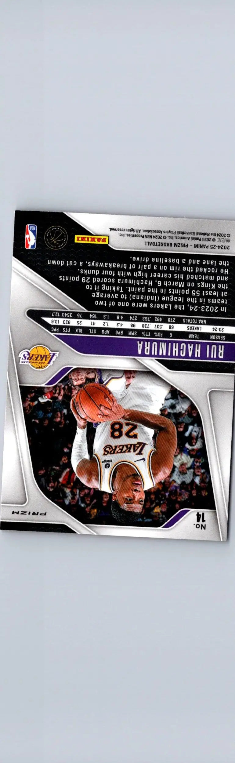 Rui Hachimura basketball card from 2024-25 Panini Prizm Prizms Pink Ice collection