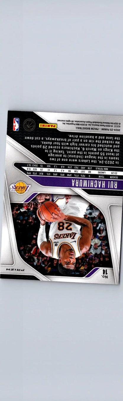 Rui Hachimura basketball card from 2024-25 Panini Prizm Prizms Pink Ice collection