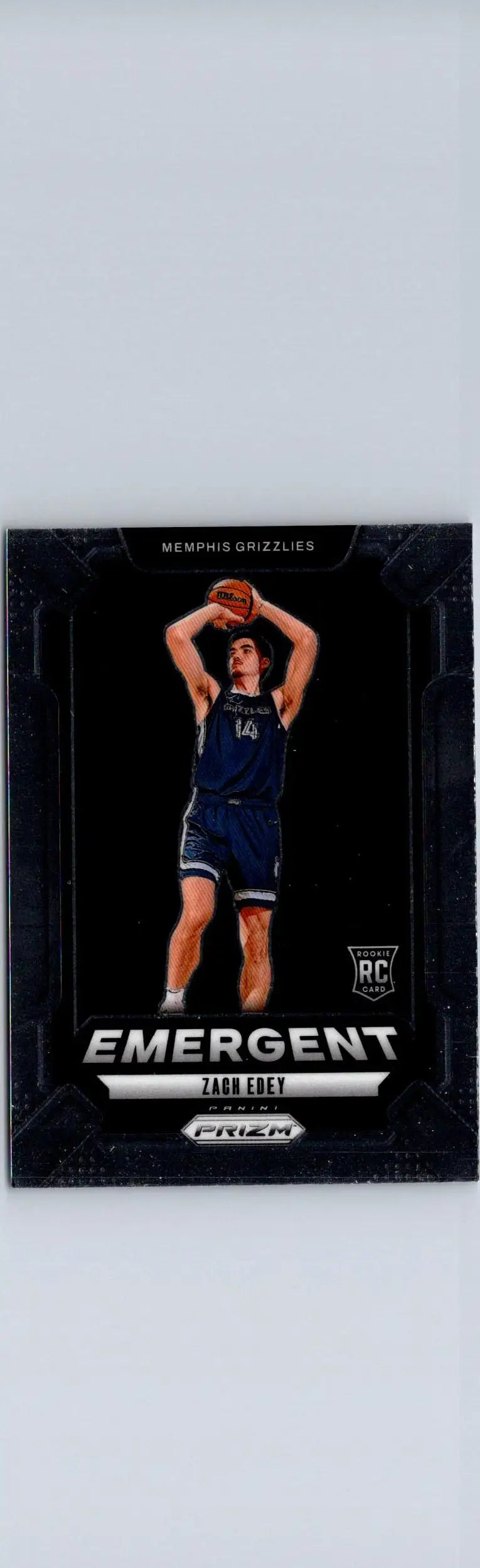 Dark-colored Zach Edey Emergent basketball trading card featuring a shooting pose