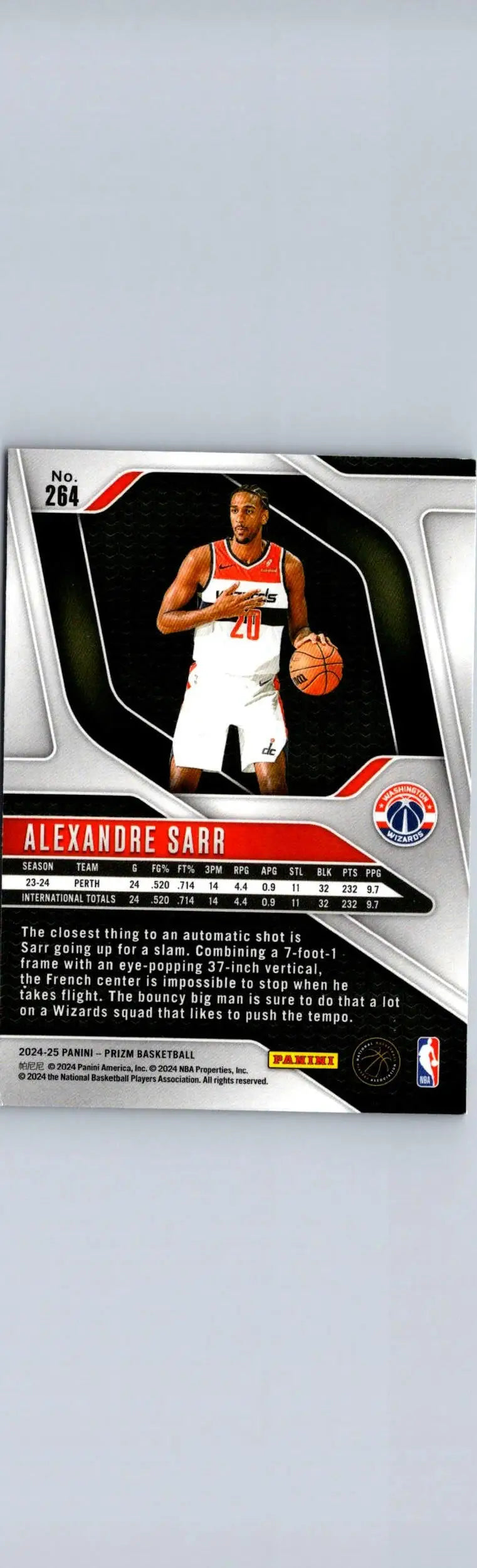 Alexandre Sarr NBA trading card from 2024-25 Panini Prizm #264 Sarr Prizms Silver