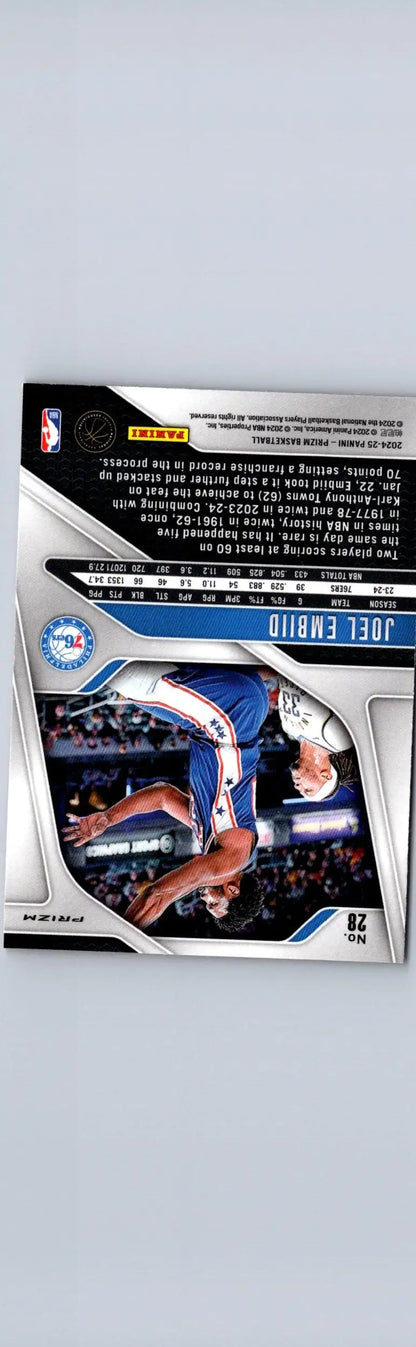 Joel Embiid basketball card from 2024-25 Panini Prizm #28 Embiid Prizms Pink Ice