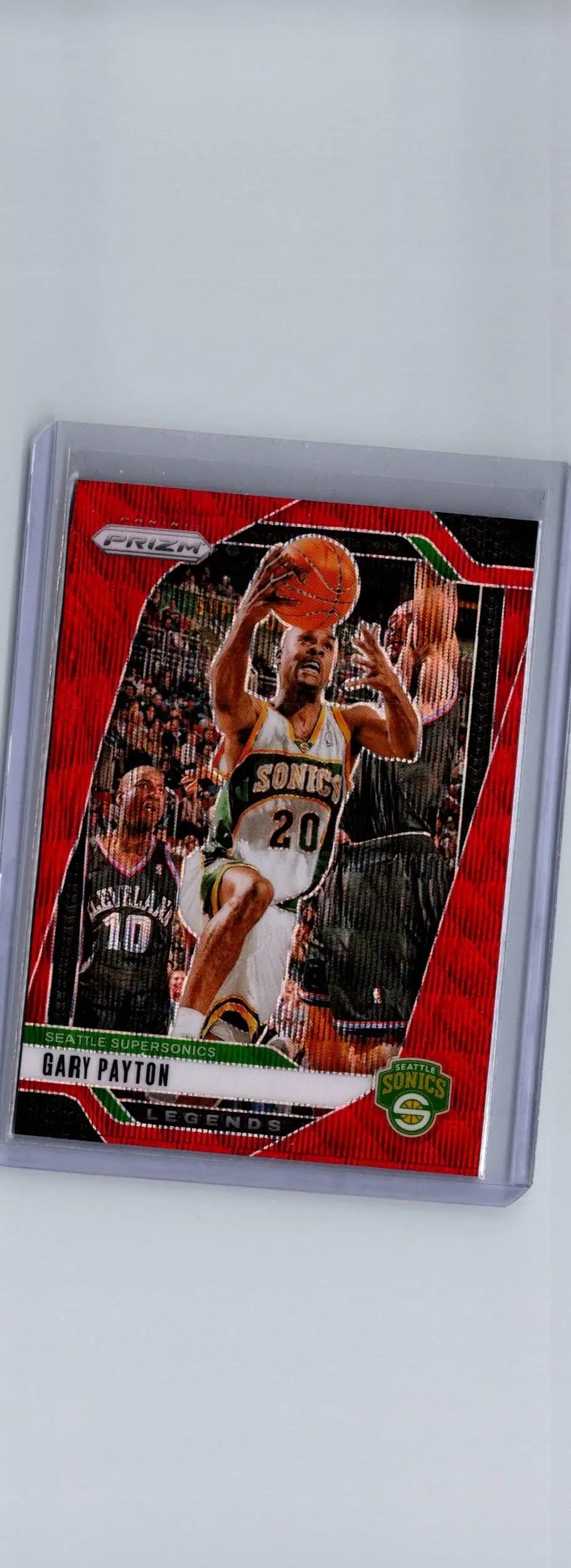 Red Gary Payton basketball trading card from 2024-25 Panini Prizm Payton Prizms Ruby