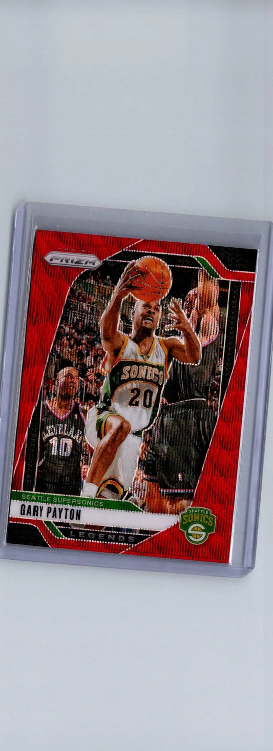 Red Gary Payton basketball trading card from 2024-25 Panini Prizm Payton Prizms Ruby