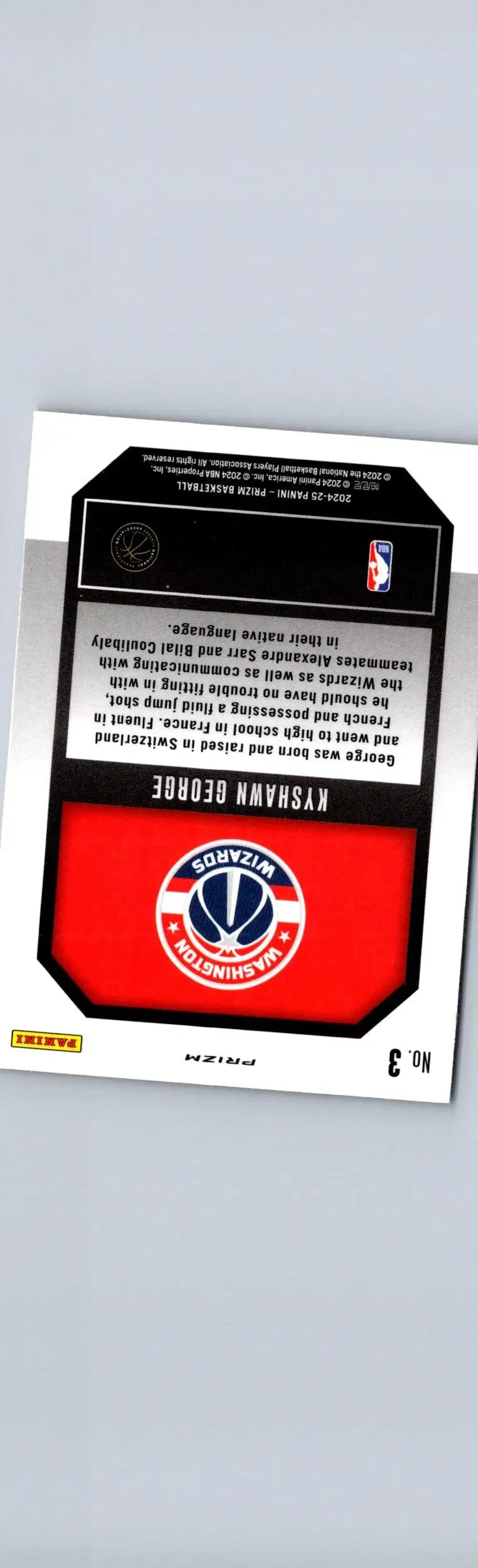 Basketball trading card featuring Kyshawn George Emergent with Washington Wizards logo