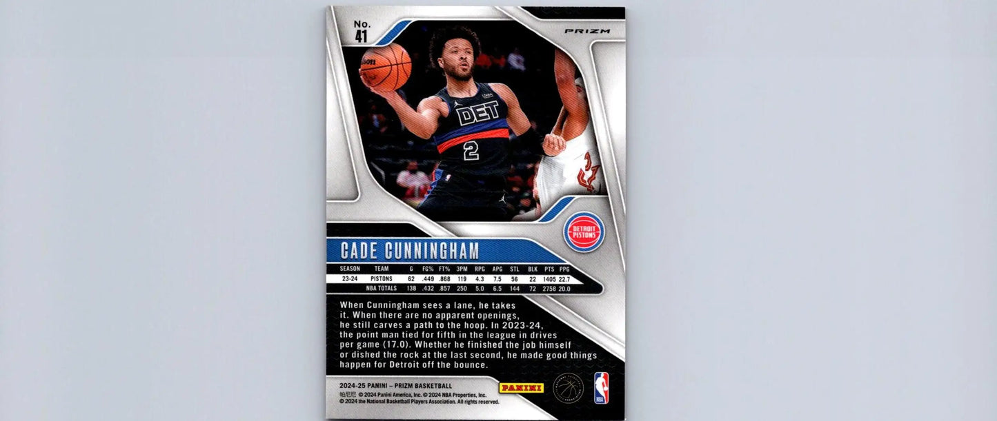 Cade Cunningham basketball card from 2024-25 Panini Prizm with Pink Ice Prizms design