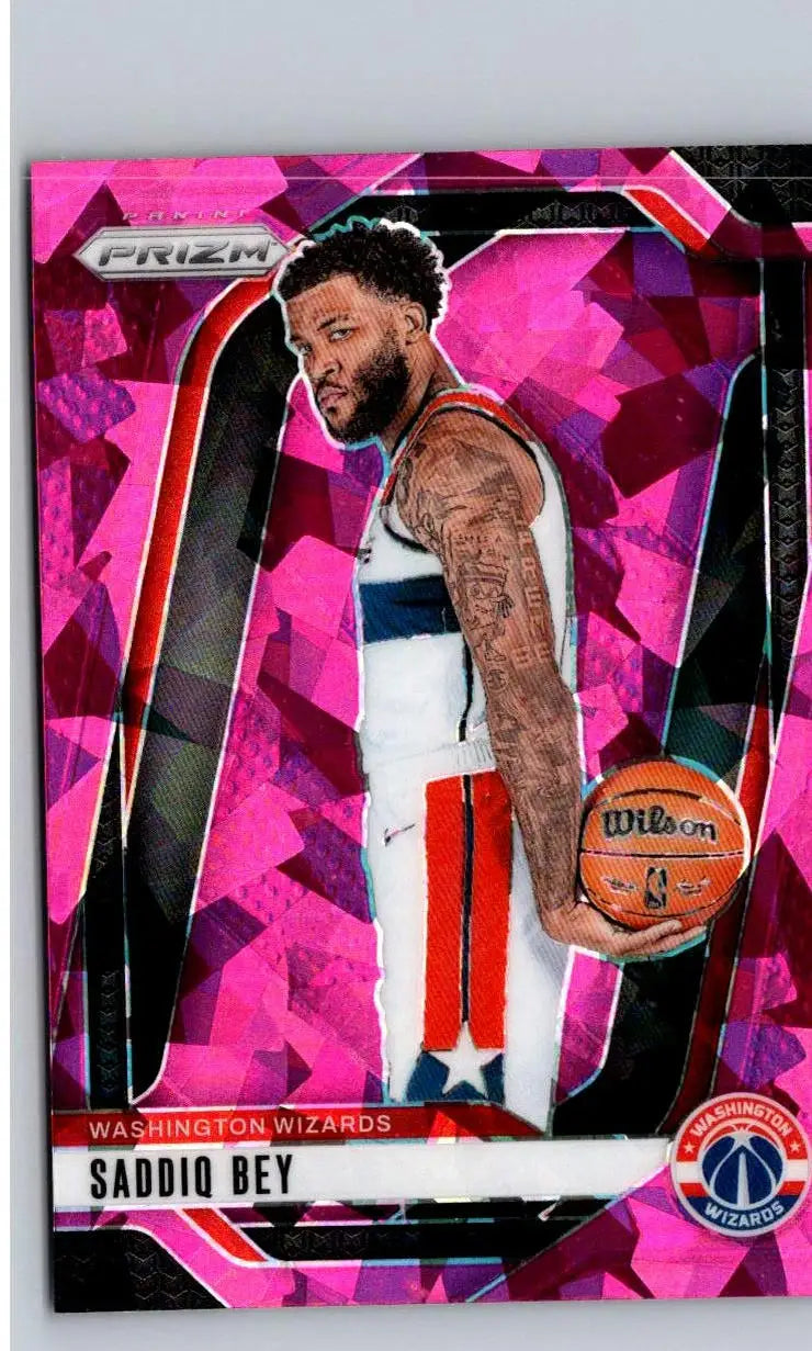 Saddiq Bey basketball card from 2024-25 Panini Prizm Bey Prizms Pink Ice