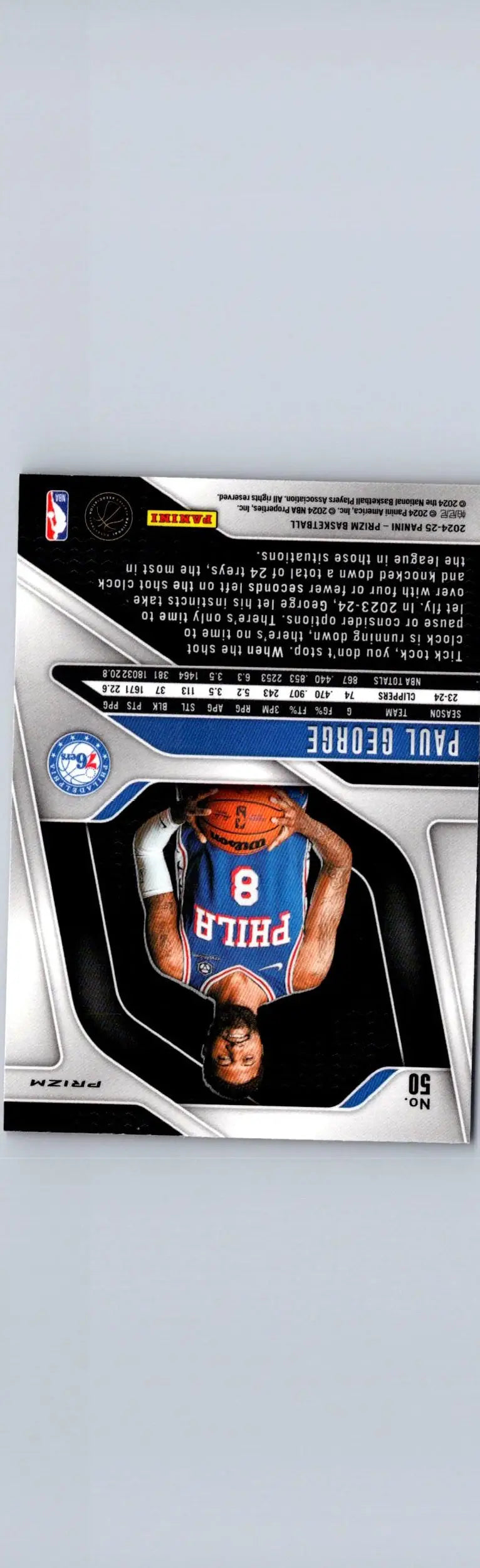 Basketball card featuring Paul George Prizms Red Ice from 2024 25 Panini Prizm