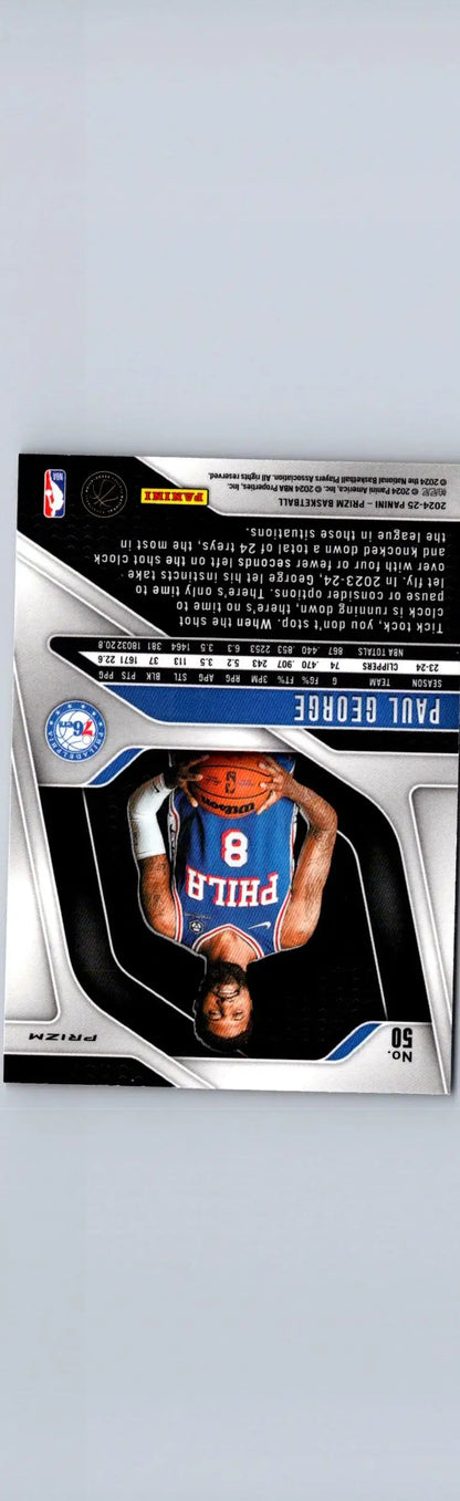 Basketball card featuring Paul George Prizms Red Ice from 2024 25 Panini Prizm