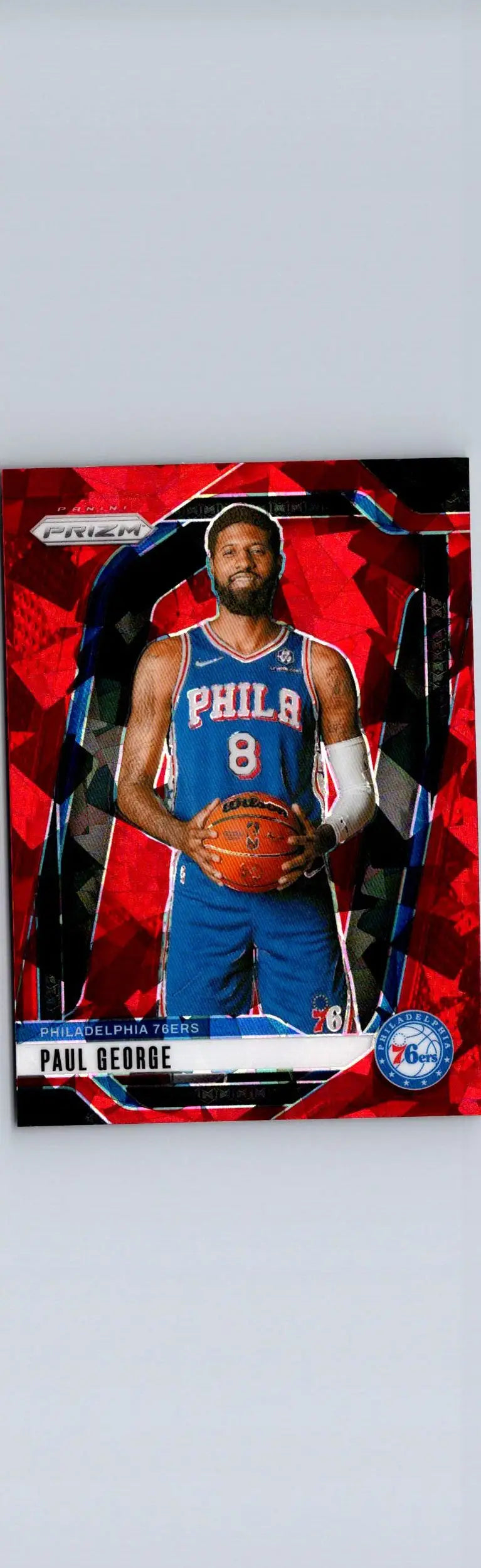 Paul George basketball card from 2024-25 Panini Prizm featuring Paul George Prizms Red Ice