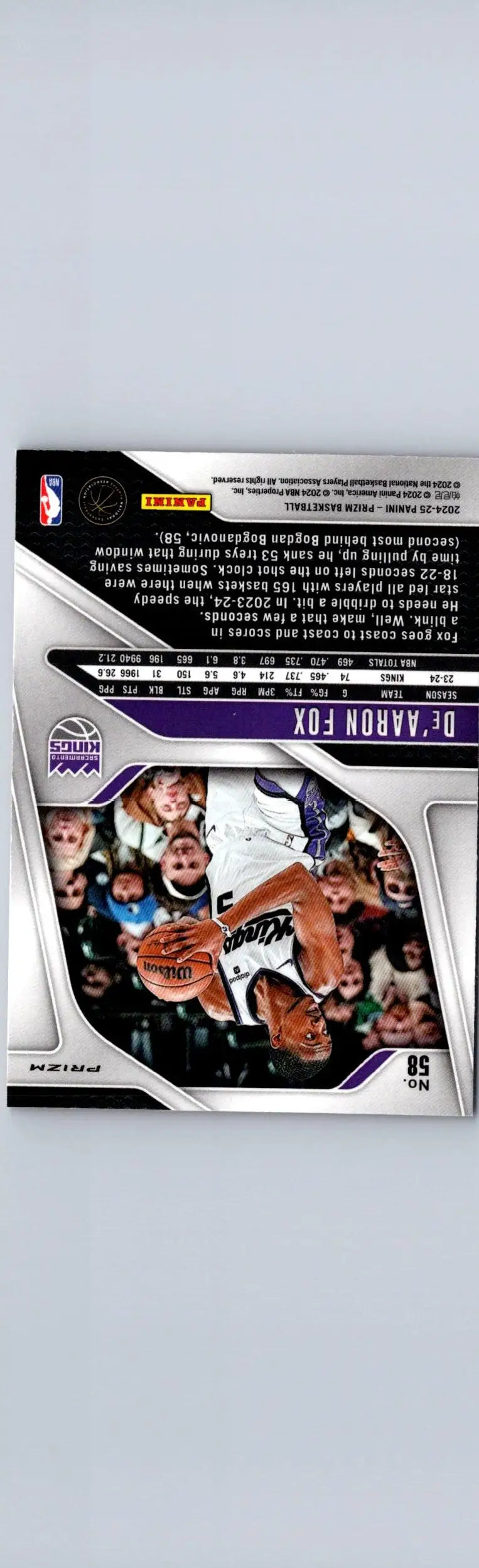 De’Aaron Fox Panini Prizm Prizms Pink Ice basketball card for 2024-25 collection