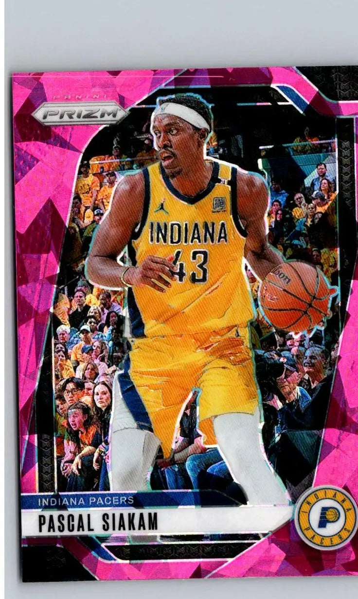 Pascal Siakam basketball card from 2024 25 Panini Prizm Siakam Prizms Pink Ice