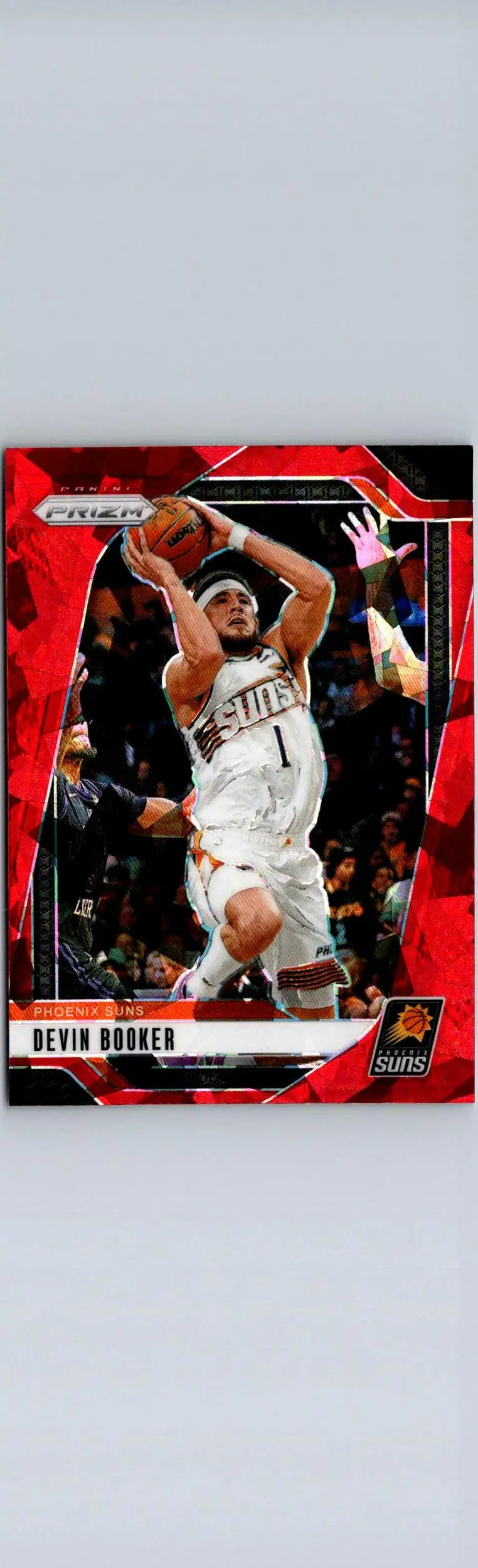 Devin Booker basketball card from 2024-25 Panini Prizm, Devin Booker Prizms Red Ice