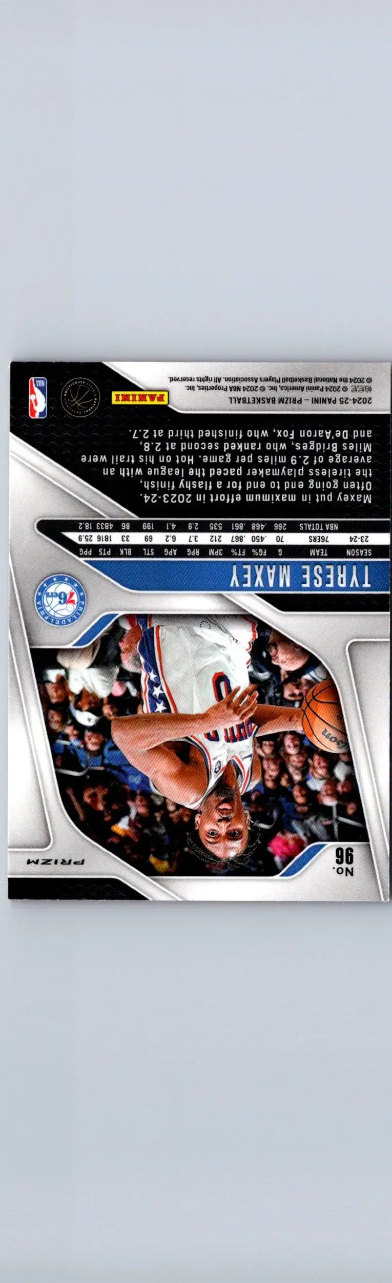 Tyrese Maxey basketball card from 2024-25 Panini Prizm Maxey Prizms Red Ice collection