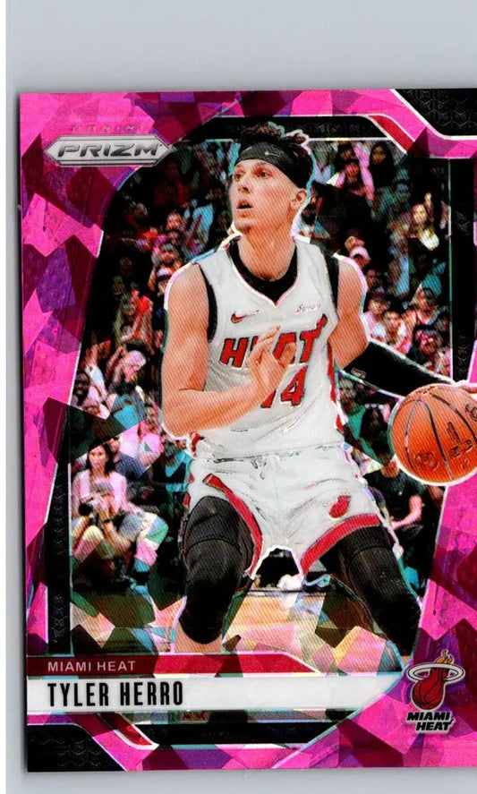 Tyler Herro basketball card from 2024-25 Panini Prizm Herro Prizms Pink Ice