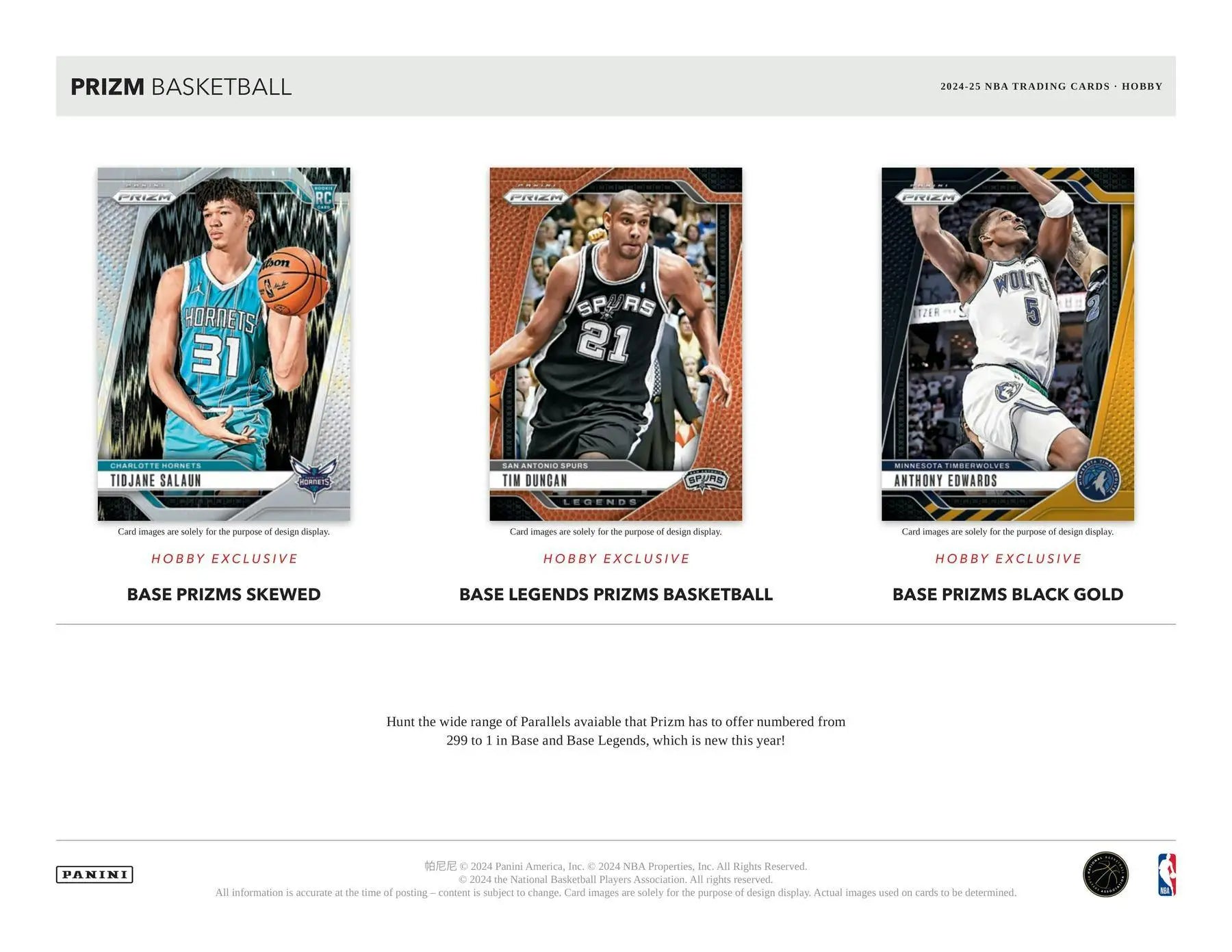 Basketball trading cards from 2024-25 Panini Prizm Basketball Hobby Box Featuring Sensational Signatures
