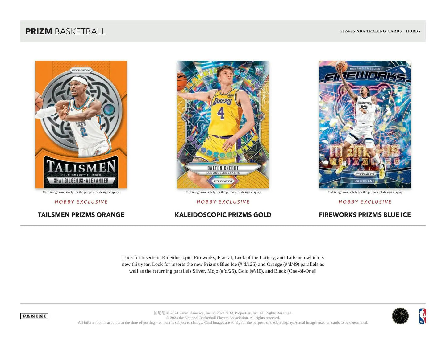 2024-25 Panini Prizm Basketball Hobby Box featuring Prizm Basketball trading cards with sensational signatures