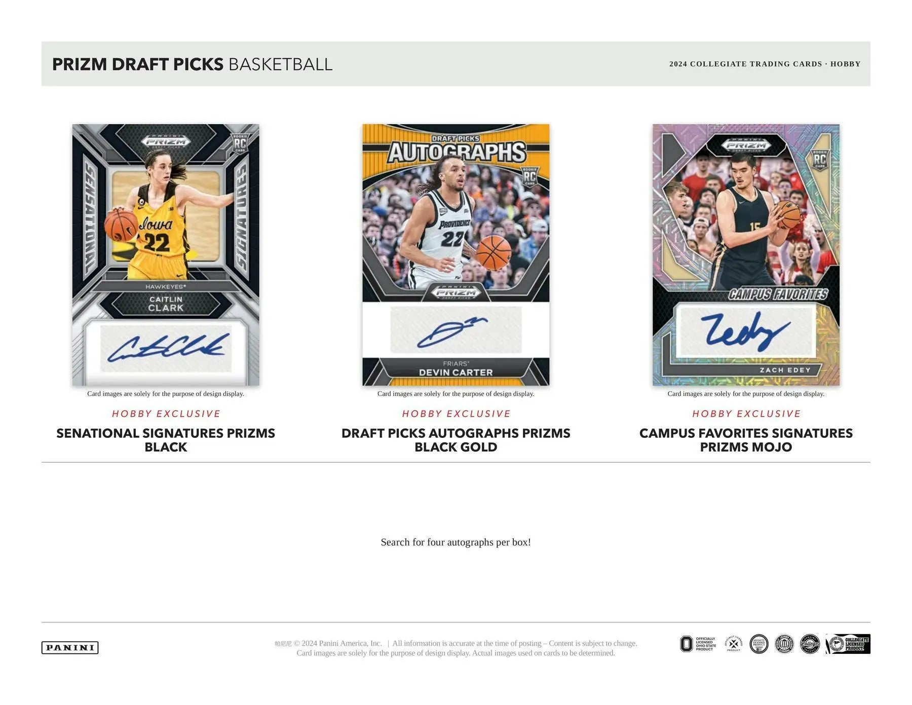Basketball trading cards from Panini Prizm Draft featuring four autographs in the 2024 25 Hobby Box