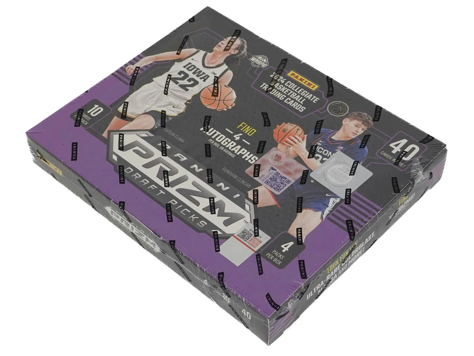 Sealed box of Panini Prizm Draft basketball cards with four autographs in 2024-25 Panini Prizm Draft Hobby Box