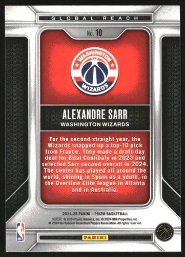 Alexandre Sarr basketball card from Panini Prizm Global Reach 2024-25 series
