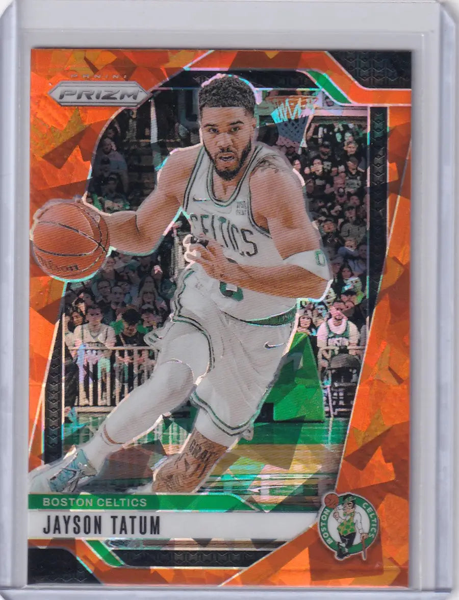 Jayson Tatum Boston Celtics Panini Prizm Orange trading card with geometric pattern