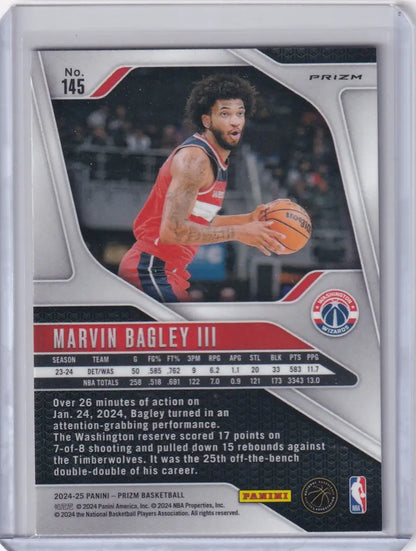 Basketball trading card of Marvin Bagley III from Panini Prizm Orange 2024-25