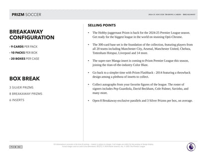 2024-25 Panini Prizm Premier League EPL Soccer Breakaway Box showing breakaway prizms and base breakaway prizms