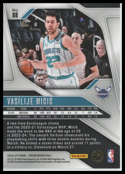 2024-25 Panini Prizm Vasilije Micic #88 Charlotte Hornets Basketball Card NBA
