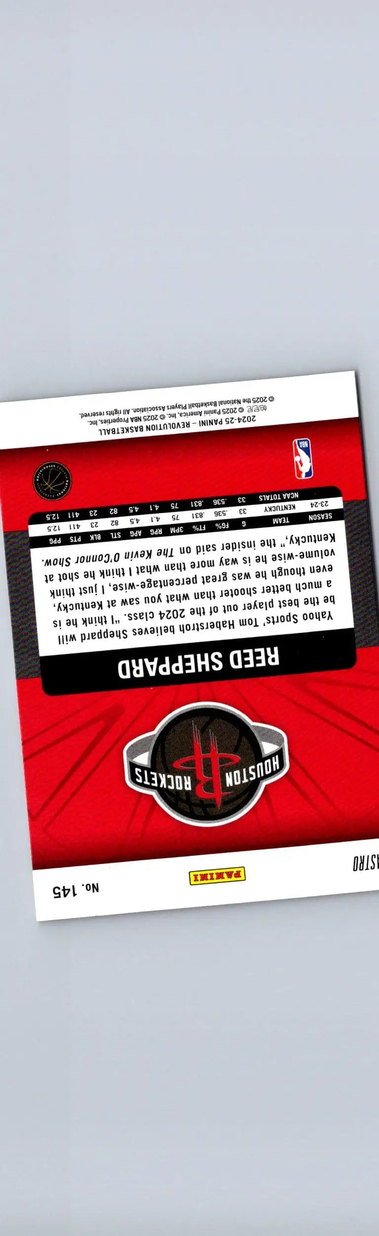 Reed Sheppard Houston Rockets basketball trading card from 2024-25 Panini Revolution series