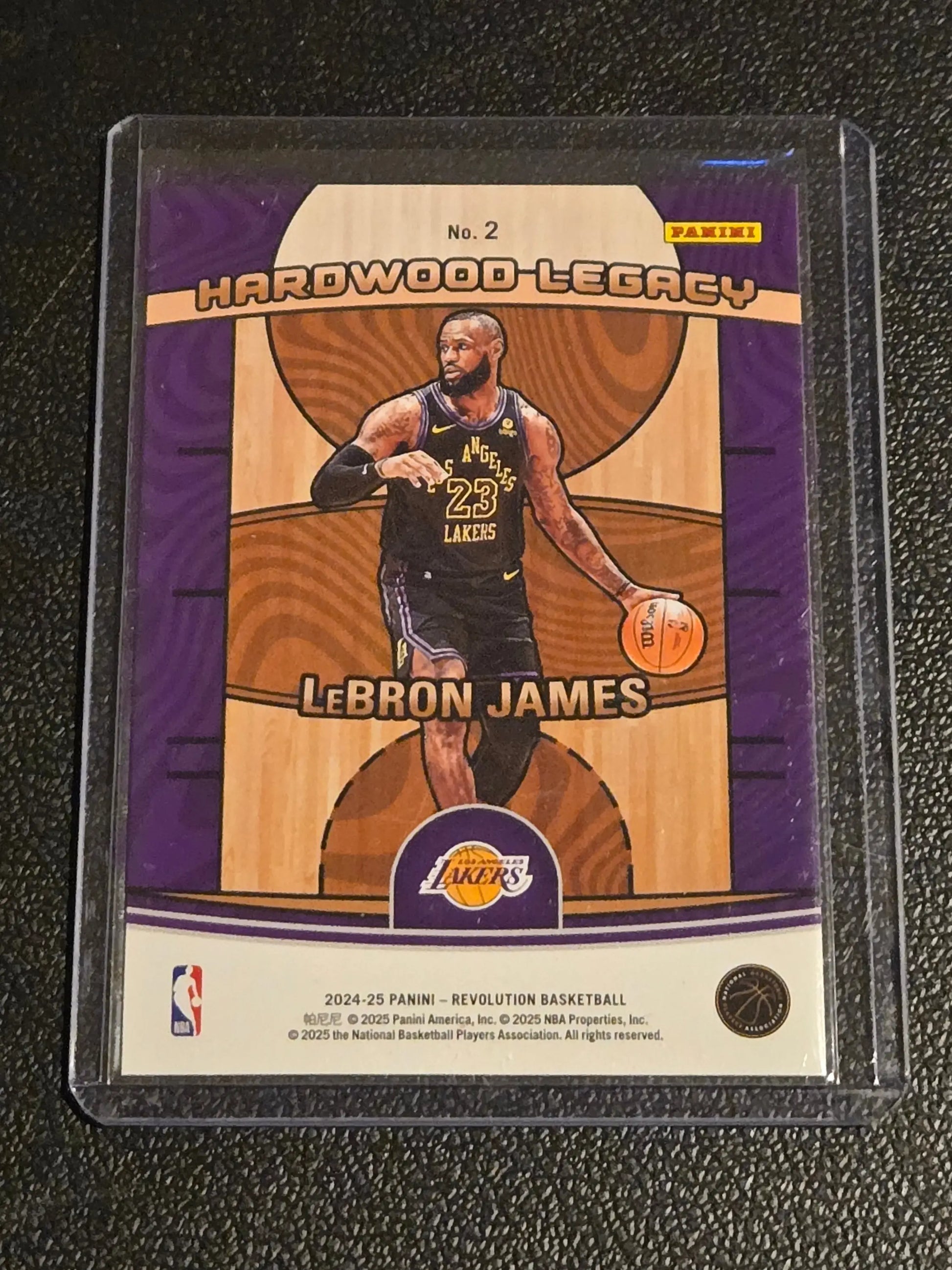 LeBron James Hardwood Legacy basketball trading card from 2024-25 Panini Revolution